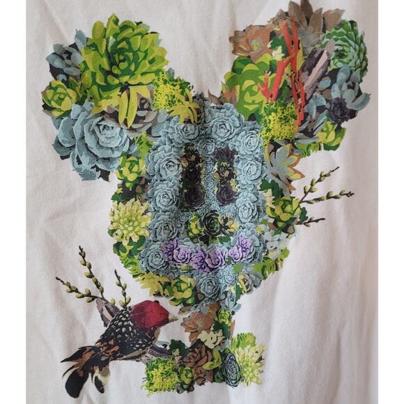 Disney UT Japanese Flower Mickey Shirt White XSmall Roses Bird Rare - Picture 2 of 5